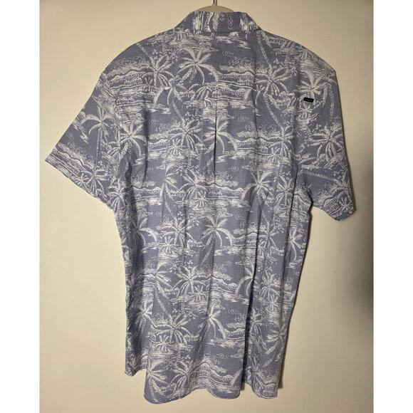 Rip Curl Hawaiian Shirt Blue Mens Light Blue White Palm Trees Short Sleeve Sz L - Picture 3 of 8